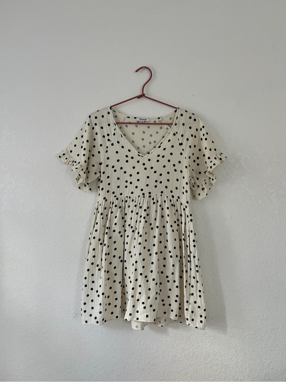 Madewell Lightspun Ruffle-Sleeve Babydoll Dress in Dot Toss